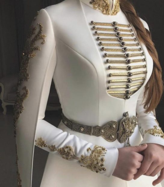 This wedding dress designed by Leila Khashagulgova