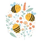 Summer illustration for children. Hand drawn doodle plants. Cartoon character.