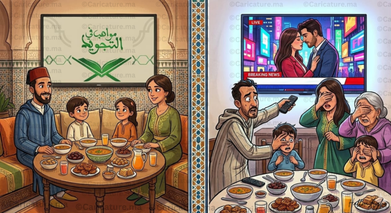 برامج رمضان ومقارنة كاريكاتورية بين وقار الماضي وبرامج التجويد وبين ابتكذال المسلسلات الحديثة التي تخدش حياء الأسرة.