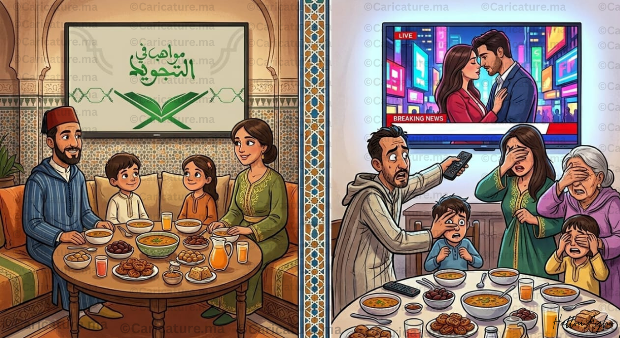 برامج رمضان ومقارنة كاريكاتورية بين وقار الماضي وبرامج التجويد وبين ابتكذال المسلسلات الحديثة التي تخدش حياء الأسرة.