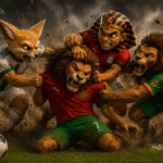 كاريكاتير عن كأس العالم 2026 يجسد التنافس بين جماهير المنتخبات الإفريقية.