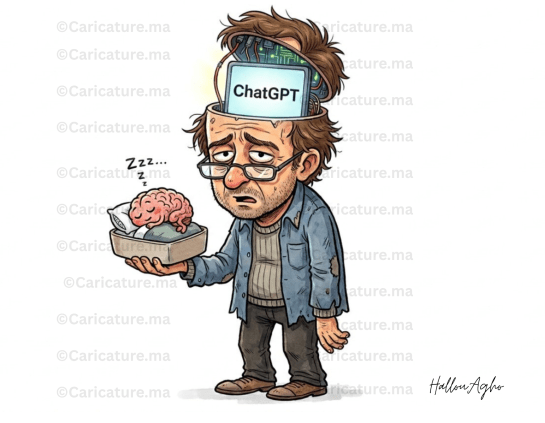 كاريكاتير عن ChatGPT والاعتماد على الذكاء الاصطناعي في التفكير