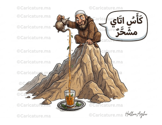كاريكاتير يعبر عن ثقافة الشاي المغربي