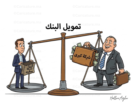 كاركتير ساخر عن فجوة التمويل بين المقاولات الصغيرة والمقاولات الكبرى في المغرب